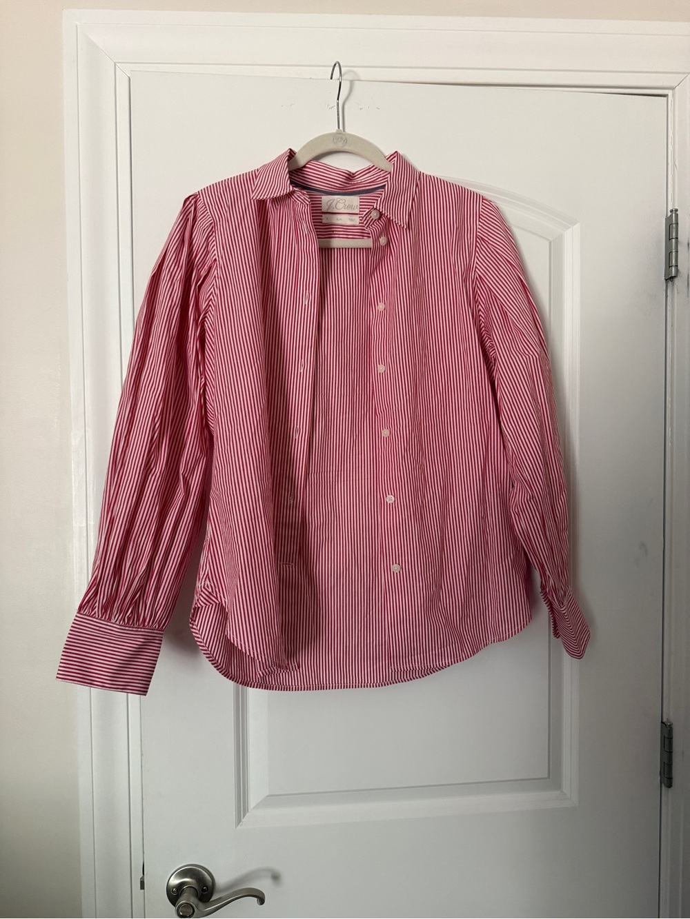 Jcrew Classic Red Stripe women’s  Button-Up Shirt puff sleeve